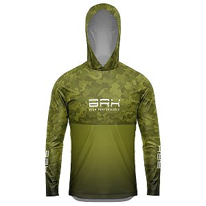 Camisa de Pesca com Capuz BRK Camuflada Verde com UV50 +