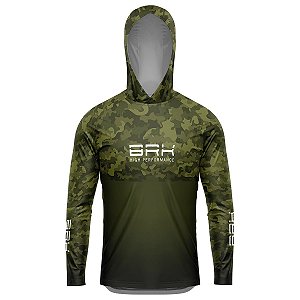 Camisa de Pesca com Capuz BRK Camuflada Verde 2 com UV50 +