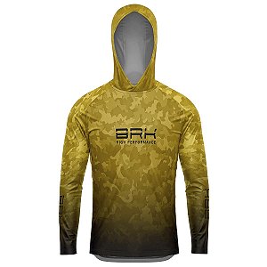 Camisa de Pesca com Capuz BRK Camuflada Amarela com UV50 +