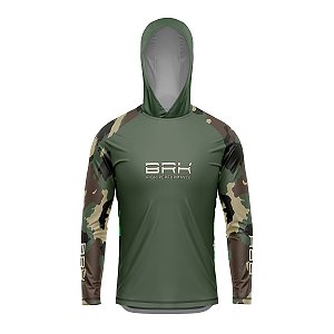 Camisa de Pesca com Capuz BRK Verde Camuflada com UV50 +