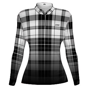 Camisa Country BRK Feminina Xadrez Preto e Branco com UV50 +