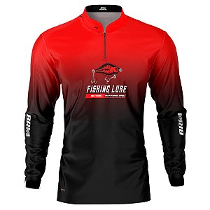 Camisa de Pesca BRK Fly Fishing Lure Red Black com UV50 +