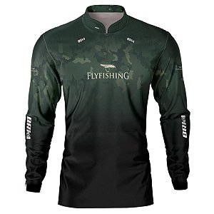 Camisa de Pesca BRK Fly Fishing Lure Verde Camo com UV50 +