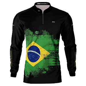 Camisa de Pesca BRK Preta Brasil com UV50 +