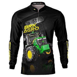 Camisa Agro BRK Trator 7M Verde e Preto com UV50+