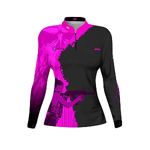 Camisa Atiradora Esportiva Brk Preto e Rosa com Proteção Solar UV50+