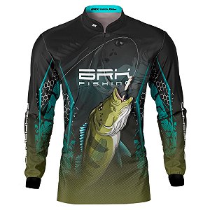 Camisa de Pesca Azul e Preta BRK Tucunaré Azul com Uv50+