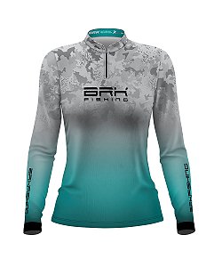 Camisa de Pesca BRK Feminina Azul e Branco com Proteção UV50+