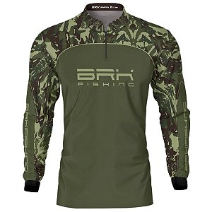 Camisa de Pesca BRK Verde Militar com Proteção UV50+