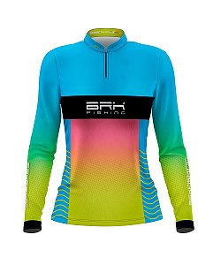 Camisa de Pesca Feminina BRK Degradê Rosa Verde Azul com proteção UV50+