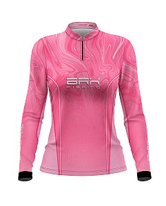 Camisa de Pesca Feminina BRK Fishing Marble Rosa com Proteção UV50+