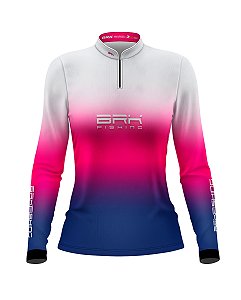 Camisa de Pesca Feminina BRK Degradê Branco Rosa Azul com proteção UV50+