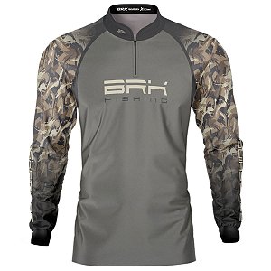 Camisa de Pesca BRK Camuflada e Cinza com Proteção UV50+