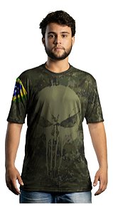 Camiseta Militar BRK Caveira Camuflada Com Proteção Solar Uv50+