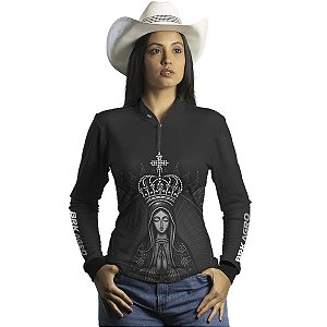 Camisa Agro Feminina  BRK Preta Nossa Senhora com UV50+