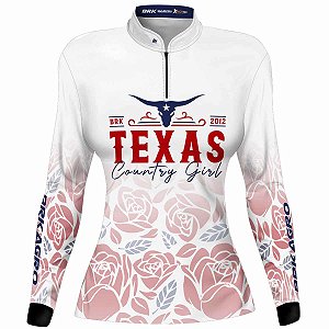 Camisa Agro Feminina BRK Texas Country Girl Branca com Proteção UV50+