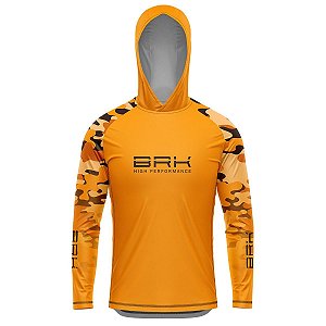 Camisa de Pesca Com Capuz BRK Laranja Camuflada Com UV50+