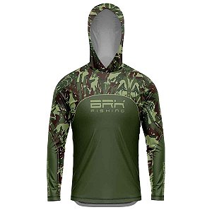 Camisa de Pesca Com Capuz BRK Verde Camuflado com UV50+