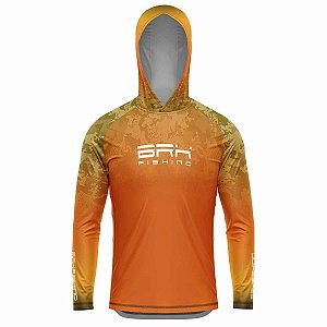 Camisa de Pesca Com Capuz BRK Laranja Camuflado com UV50+