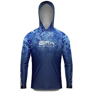 Camisa de Pesca Com Capuz BRK Azul Camuflado com UV50+