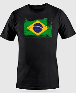 Camiseta Casual Agro BRK Bandeira Brasil Branca em Algodão Egípcio