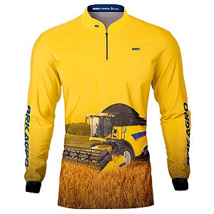 Camisa Agro Amarela BRK Colheitadeira CR5.85 com Proteção UV50+