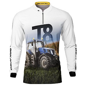 Camisa Agro BRK Trator T8 Branca com Proteção UV50+