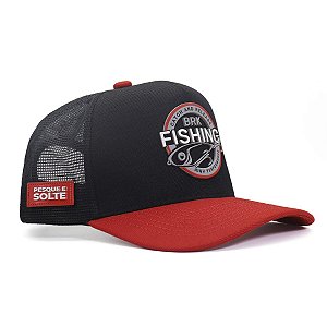 Boné Trucker de Pesca Brk Isca Artificial - Preto e Vermelho