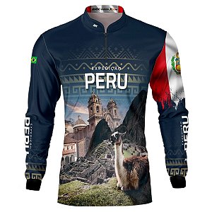 Camisa Motociclismo BRK Expedição Peru Azul com UV50 +