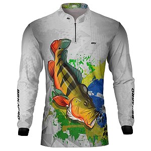 Camisa de Pesca BRK Branca Tucunaré Açu com Proteção UV50+