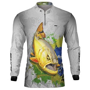 Camisa de Pesca BRK Branca Dourado com Proteção UV50+