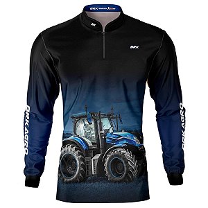 Camisa Agro BRK Preta Degradê Azul Trator T7 com Proteção UV50+