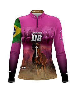 Camisa Agro Brk Feminino Cavalgada Elite JJB Rosa com Proteção UV50+