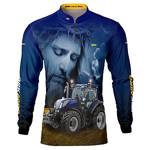 Camisa Agro Brk Azul Trator T7 LWB e Jesus com UV50+