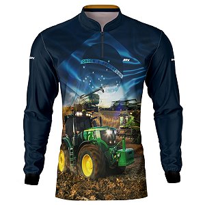Camisa Agro BRK Trator Verde Brasil Azul com UV50+