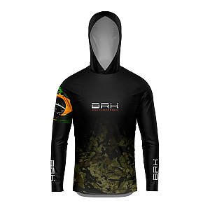 Camisa de Pesca com Capuz Brk Camuflado Preto Brasil com Proteção UV50+
