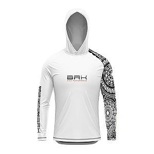 Camisa de Pesca com Capuz Brk Branca Maori com Proteção UV50+