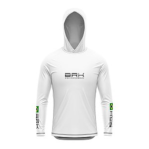 Camisa de Pesca com Capuz Brk Branca Brasil com Proteção UV50+