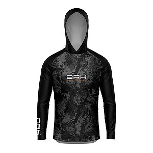 Camisa de Pesca com Capuz Brk Preta Camuflada com Proteção UV50+