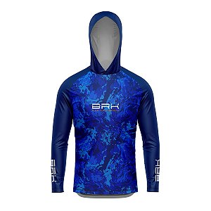 Camisa de Pesca com Capuz Brk Camuflado Azul com Proteção UV50+