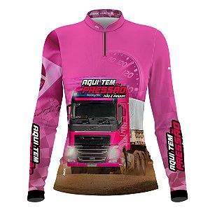 Camisa de Caminhão BRK Aqui Tem Pressão Rosa com UV50+