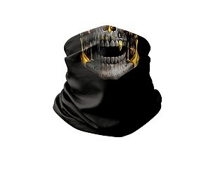 Bandana Black Mask Brk Caveira Mecânica Detalhes Dourados Com Proteção UV50+