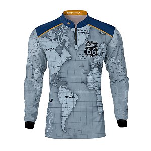 Camisa Motociclista Brk Route 66 Azul com UV50+