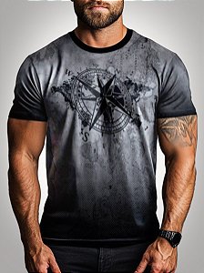 Camiseta Casual Brk Motociclismo Rosa dos Ventos Cinza com UV 50+