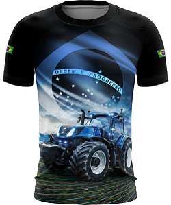 Camiseta Agro Brk O Agro Não Para Azul Proteção Solar UV50+