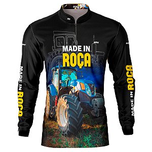 Camisa BRK Agro Made in Roça Trator Azul com Proteção Solar UV 50+