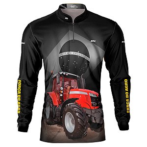 Camisa Agro BRK Preta Trator Vermelho Brasil com UV50 +