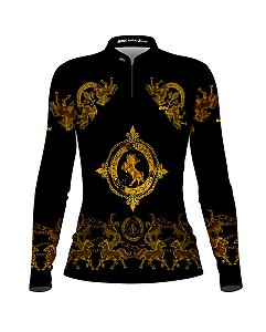 Camisa Country BRK Feminina Boiadeira Dourado e Preto com UV50 +