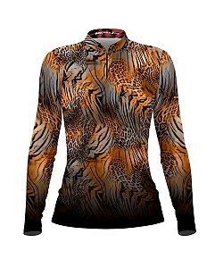 Camisa Country BRK Feminina Estampa de Onça 2.0 com UV50 +