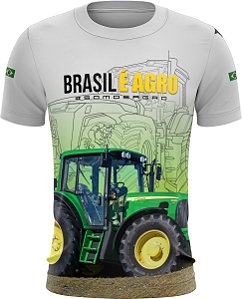 Camiseta Agro BRK Branca Trator Verde Brasil é Agro com UV50 +
